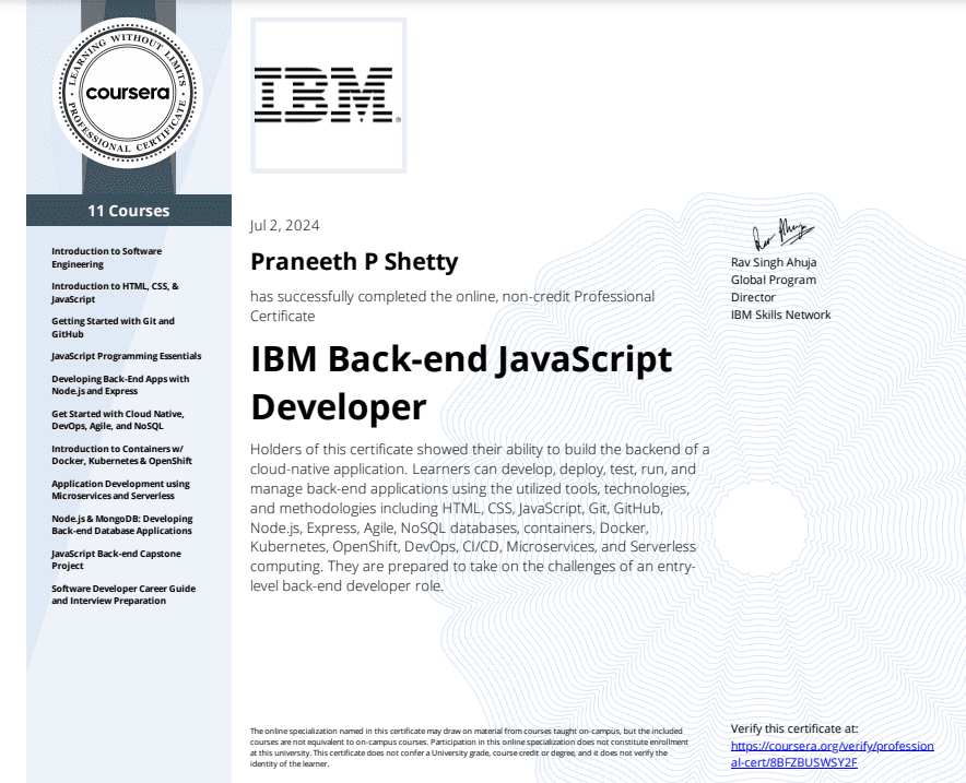 IBM Back-end JavaScript Developer